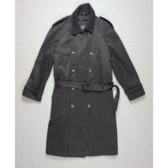 Ralph Lauren Mens Black Trench Coat Overcoat Removable Liner Belted Large 42L - Picture 1 of 16